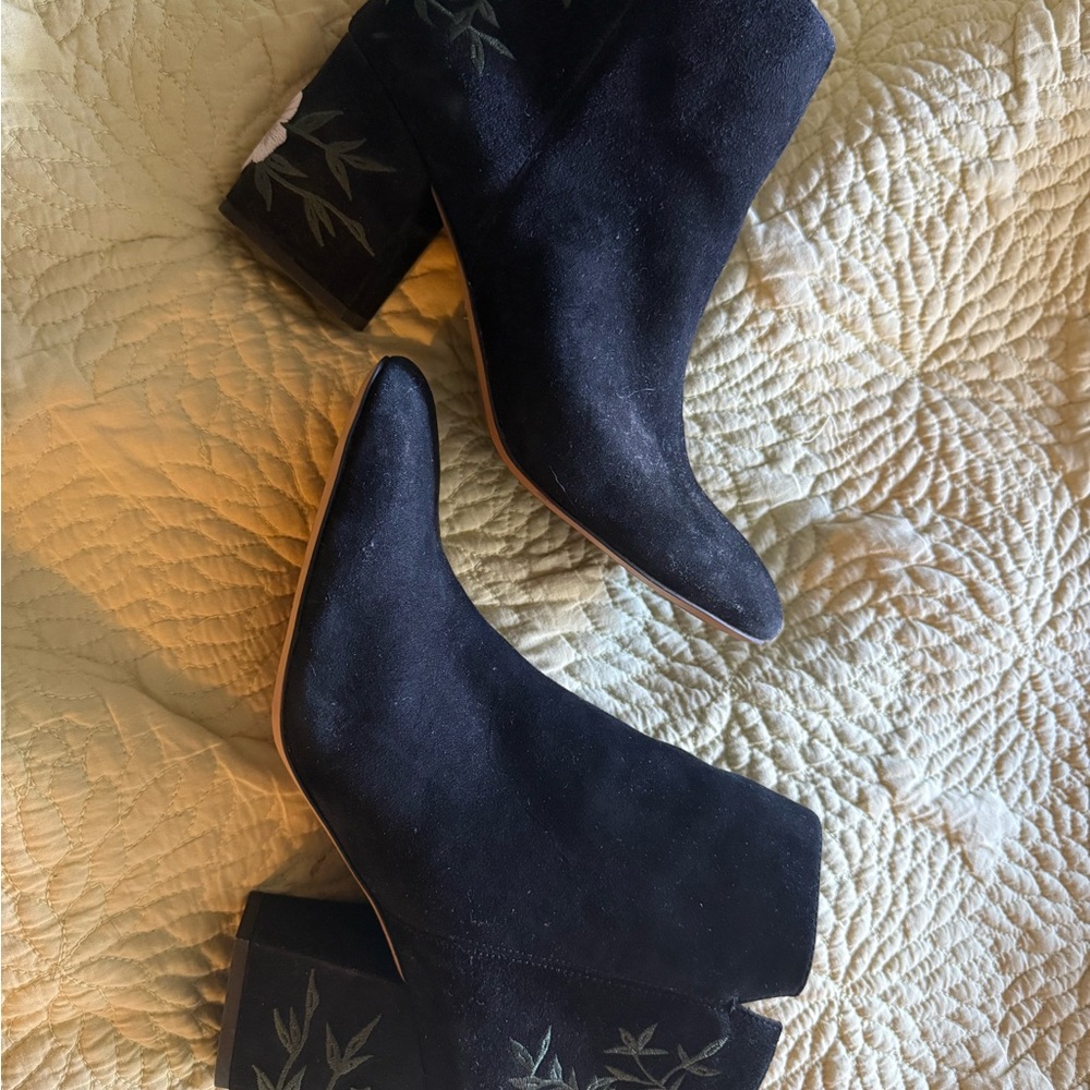 Franco Sarto Black Embroidered Ankle Booties
